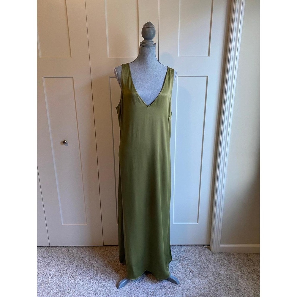 Boden Maxi Dress 14 R V Neck Jumper Satin Slip Viscose Overall Side Zip r2